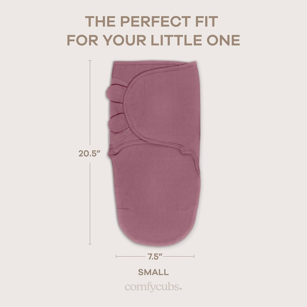 Comfy Cubs Easy Swaddle Blanket, 3 Pack - 100% Cotton Newborn Wrap, Small for 0-3 Months Infants, Breathable and Durable Sleep Sack for Babies - Blush, Mauve & Mulberry