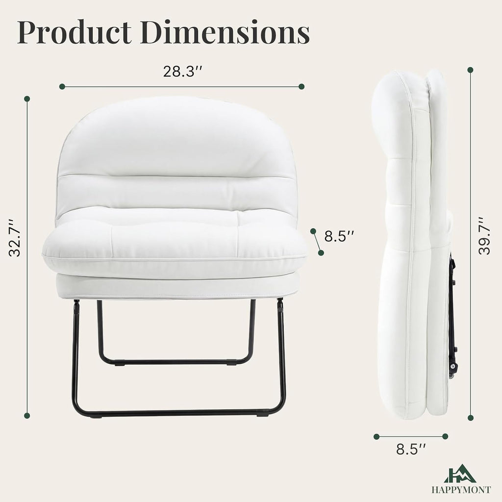 Saucer Chair, Small Foldable Chair, Folding Lounge & Floor Chairs with 6-Position Adjustable Backrest, PU Leather, for Adults, for Living Room, Bedroom, Dorm & Gaming, Beige