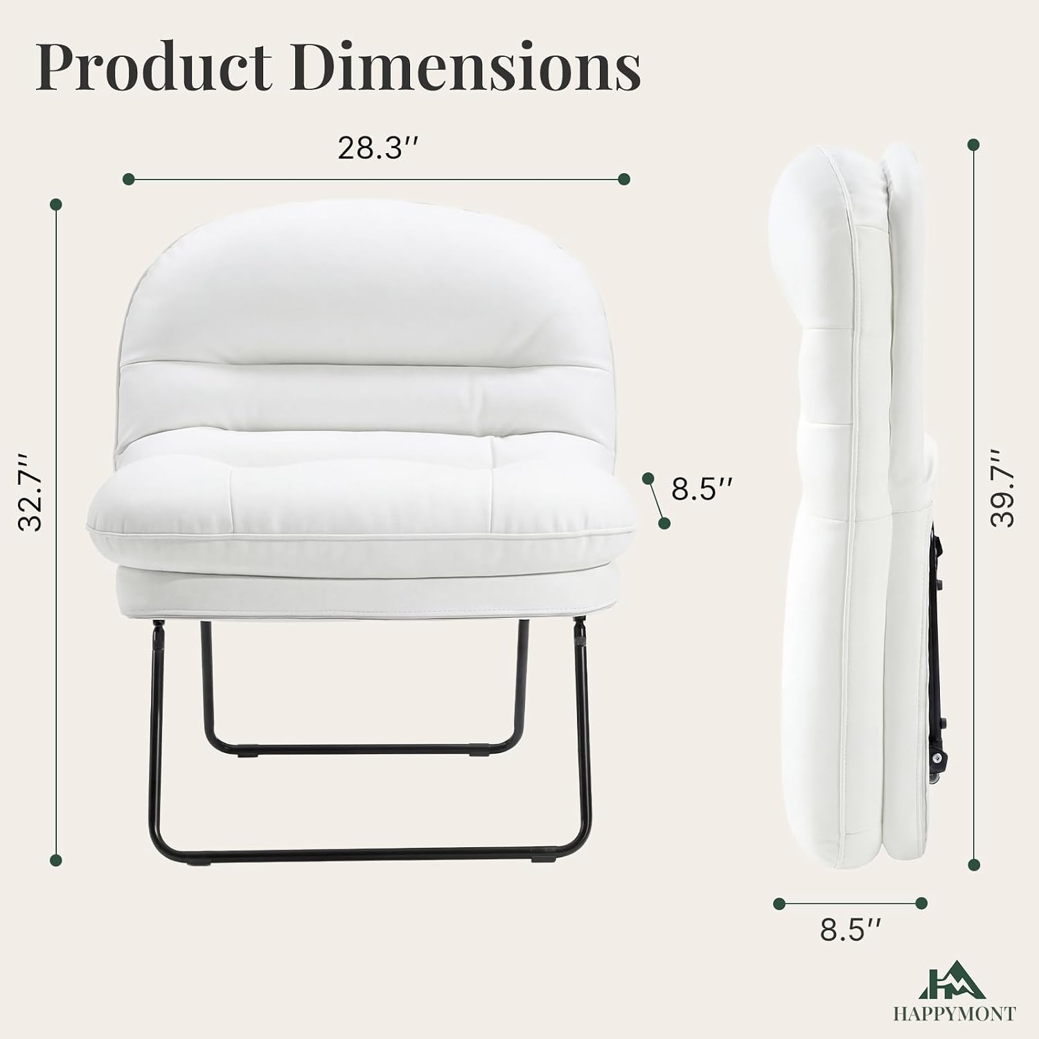 Saucer Chair, Small Foldable Chair, Folding Lounge & Floor Chairs with 6-Position Adjustable Backrest, PU Leather, for Adults, for Living Room, Bedroom, Dorm & Gaming, Beige