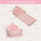 MONKISS Princess Toddler Chairs Comfy, 2-in-1 Fold Out Kids Sofa Bed, Cozy Toddler Couch, Baby Lounge Chair, Soft Mini Couch for Kids, 1-4 Years Old, SF05, Pink Crown