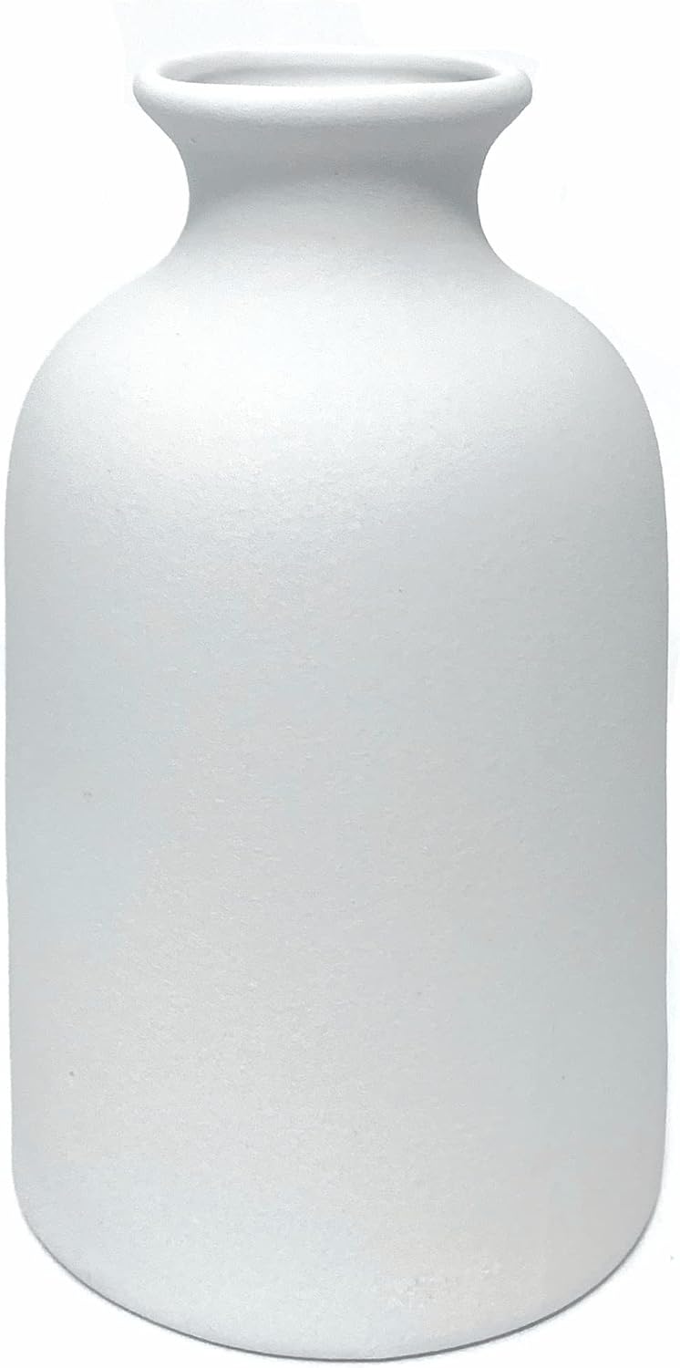 Ceramic White Small Vase, Dry Flower Vases Minimalism Style for Modern Table Shelf Home Decor, Fit for Fireplace Bedroom Kitchen Living Room Centerpieces Office Desk Gift (White, Small)