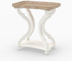 Farmhouse End Table, 24" H Rustic Side Table with Storage Shelf, French Country Distressed End Table for Living Room Bedroom, Cream White