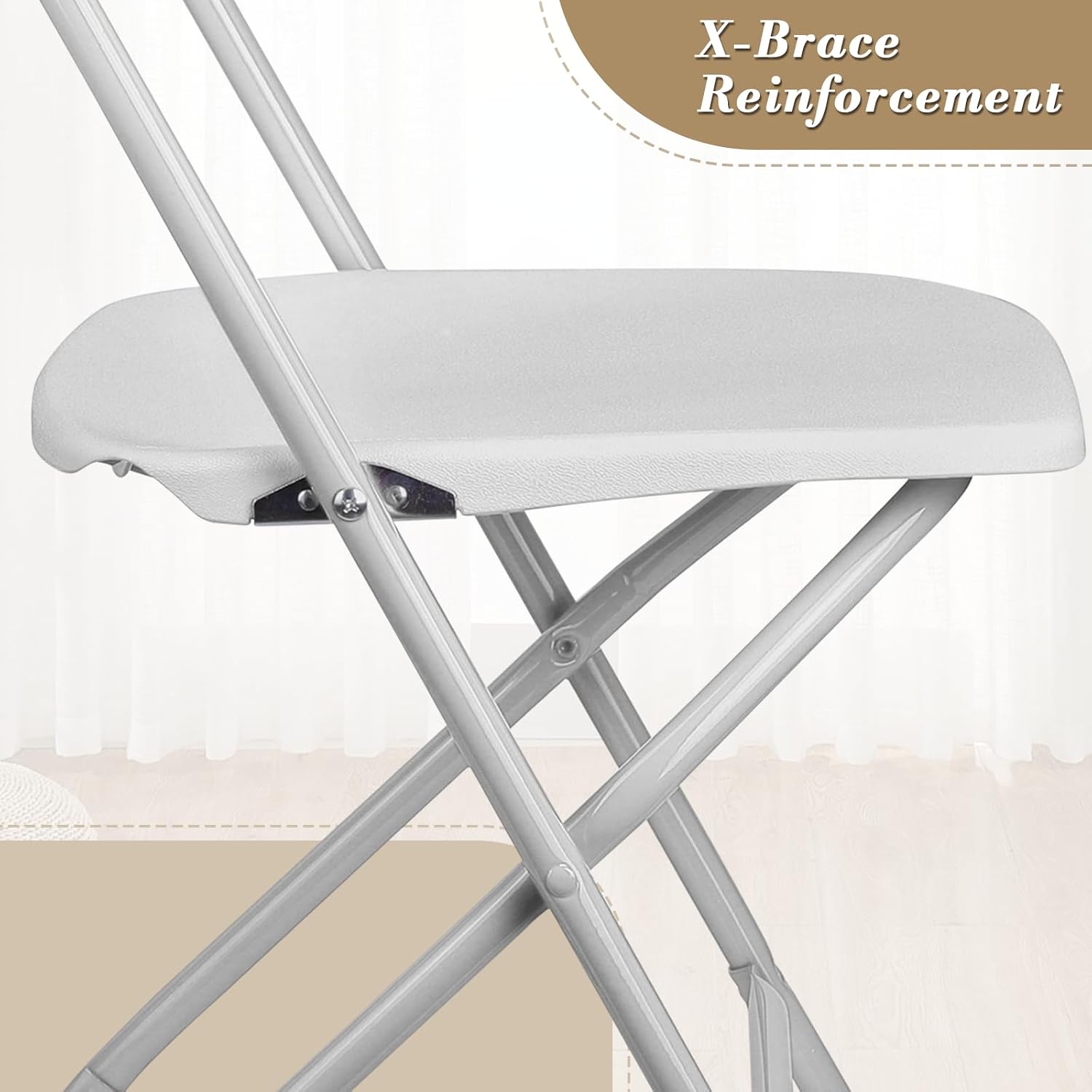 Athena Collection White Plastic Folding Chairs for Adults, 4 Pack, Portable Stackable Chair Indoor Outdoor Foldable Comfortable Sillas para Fiestas for Outside Commercial Event Party Supports 250 Lbs