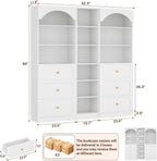 Cyclysio 80" Tall Pantry System with 6 Drawers, Arched Corner Pantries with 12-Tier Open Shelves, Wooden Cupboard Storage Organizer with Baseboard Cutout for Living Room, Kitchen