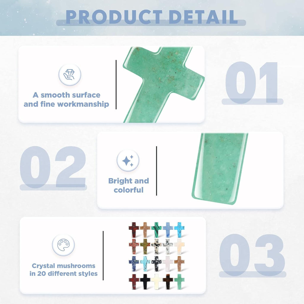 Nuenen 50 Pcs Cross Charm for Women Man Celebration Grad Decor Crystal Pocket Cross Necklace Natural Worry Stone Gift for Jewelry Making Craft Festival Decor (0.71 x 0.98 x 0.24 Inch,Classic)