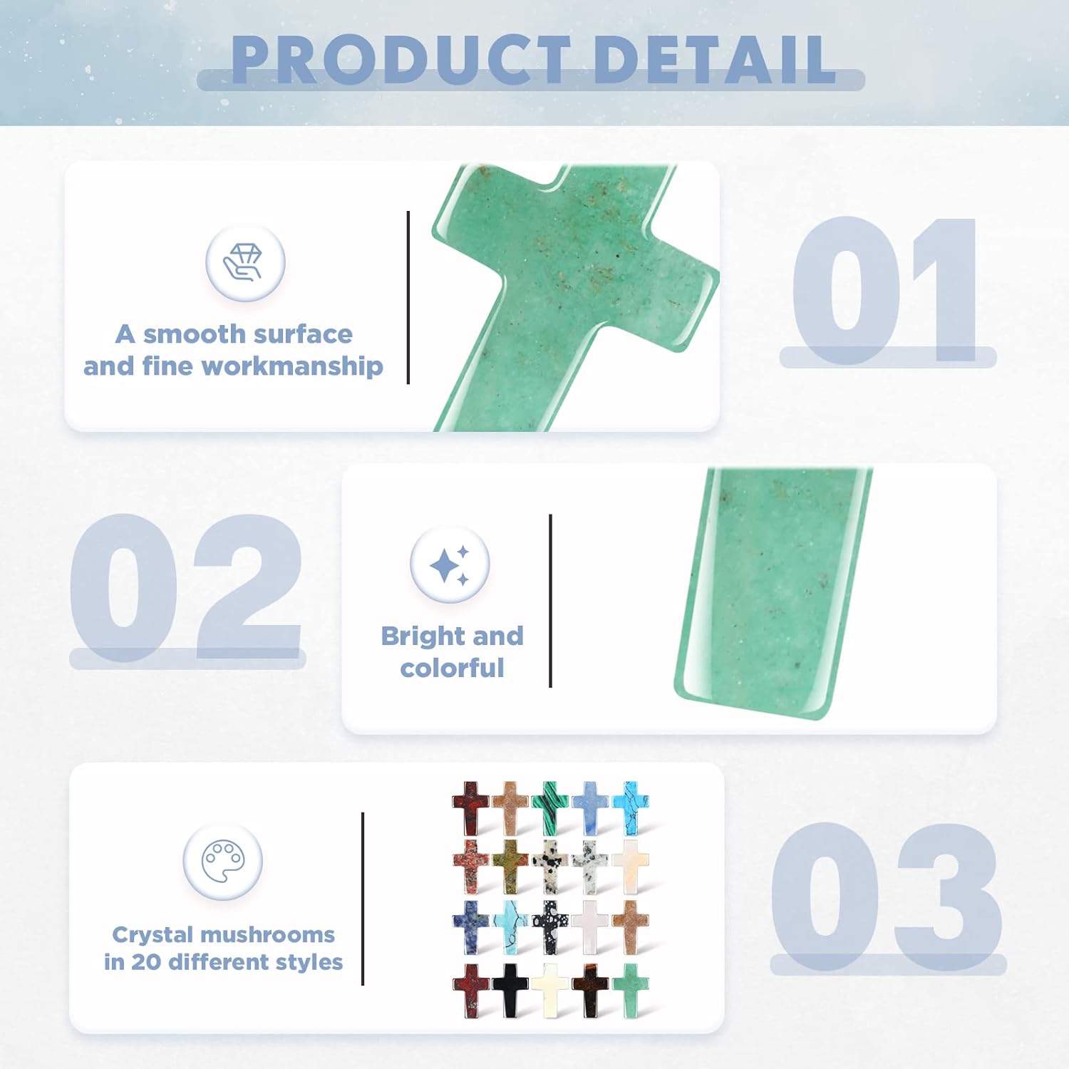 Nuenen 50 Pcs Cross Charm for Women Man Celebration Grad Decor Crystal Pocket Cross Necklace Natural Worry Stone Gift for Jewelry Making Craft Festival Decor (0.71 x 0.98 x 0.24 Inch,Classic)