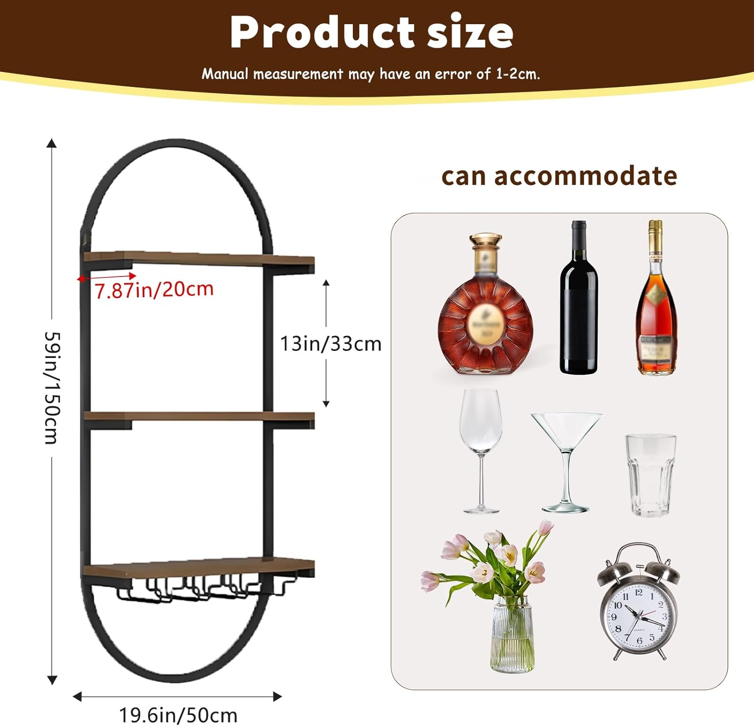 Wall Mount Wine Rack, 3-Tier Metal Oval Design Wine Rack Wall Mounted, Wine Bottle Holder for Home Bar, Wine Kitchen Storage Liquor, Champagne(Black, 2PCS)