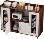 120cm Kitchen Storage Cabinet with 4 Doors & Open Shelf, Wood Grain Buffet Sideboard for Dining Room, Multi-Purpose TV Stand & Coffee Bar Cabinet Brown