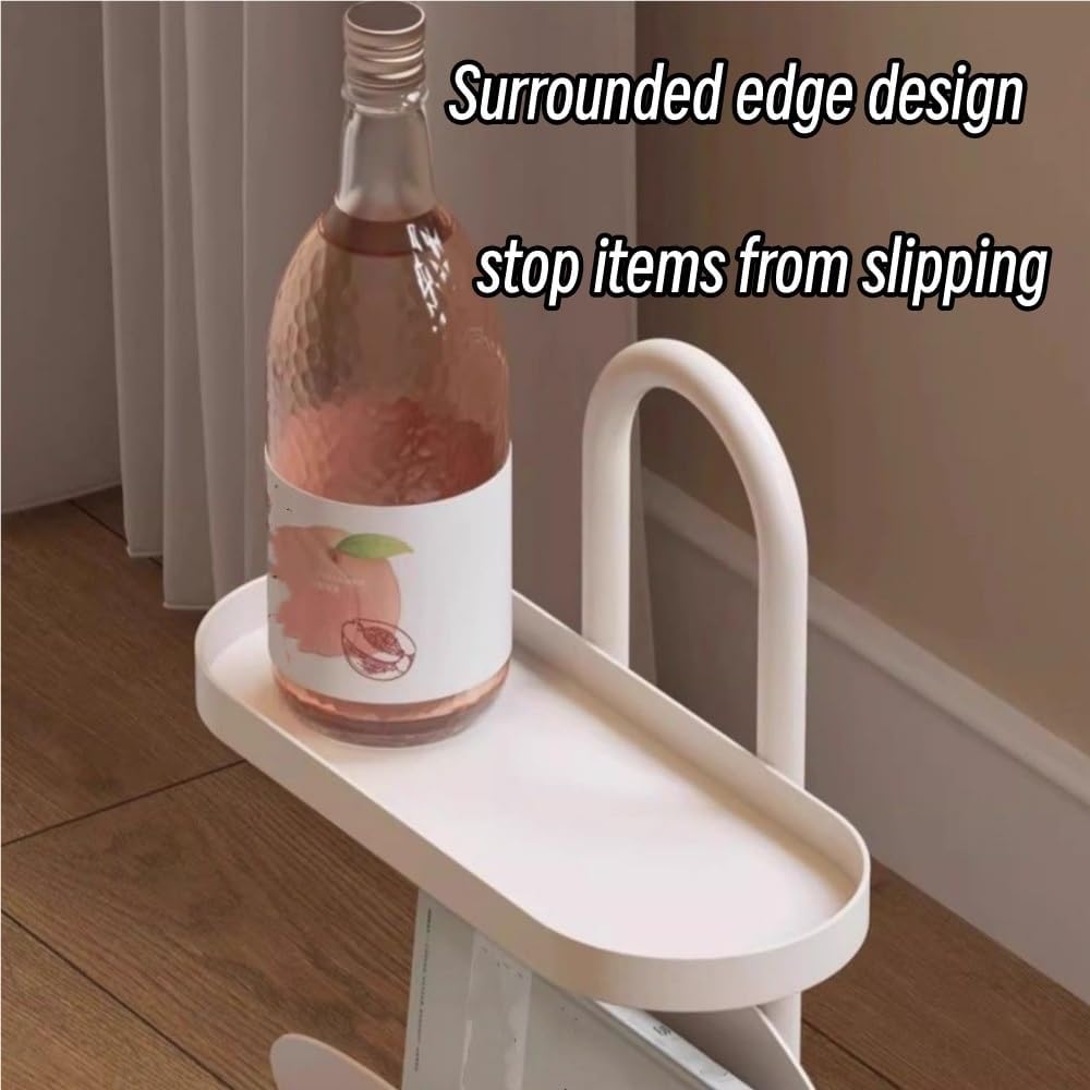 Creative Side Table, Metal Magazine Display Rack, Small Table with Storage, 3-Tier Open End Table, Coffee Table for Living Room, Bedroom, Balcony(White)