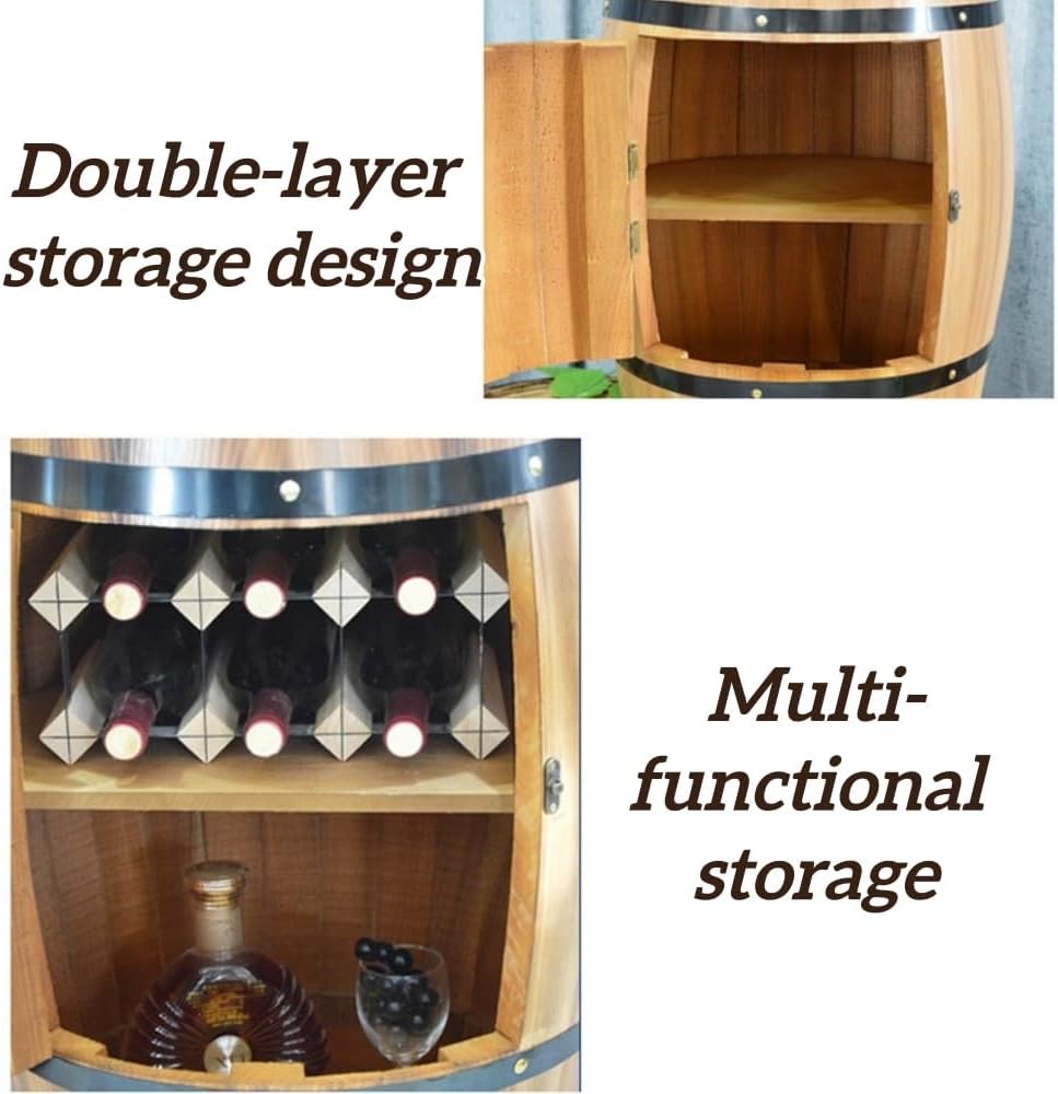 2-Tier Whiskey Barrel Table with Buckle, Solid Wood Barrel Side Table, Wine Barrel Decor for Bar, Home(Brown,21.7in)