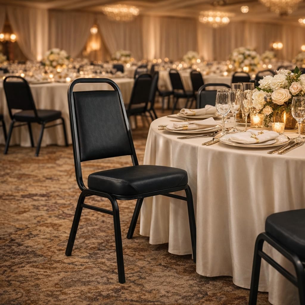 CenPro Commercial Black Stacking Chair with Padded Seat | Restaurants, Banquets, Dining Halls | 4-Pack (32Q-090)