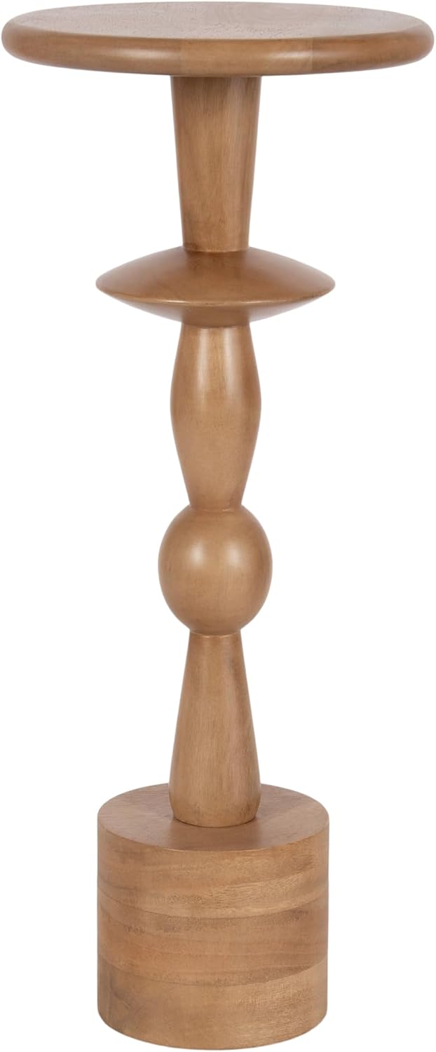 Kate and Laurel Avenal Modern Round Mango Wood Drink Table, 9 x 9 x 22, Natural Wood, Mid-Century Mini Pedestal Table with Totem-Inspired Design for Indoor Plant Stand or Small Bedroom Nightstand