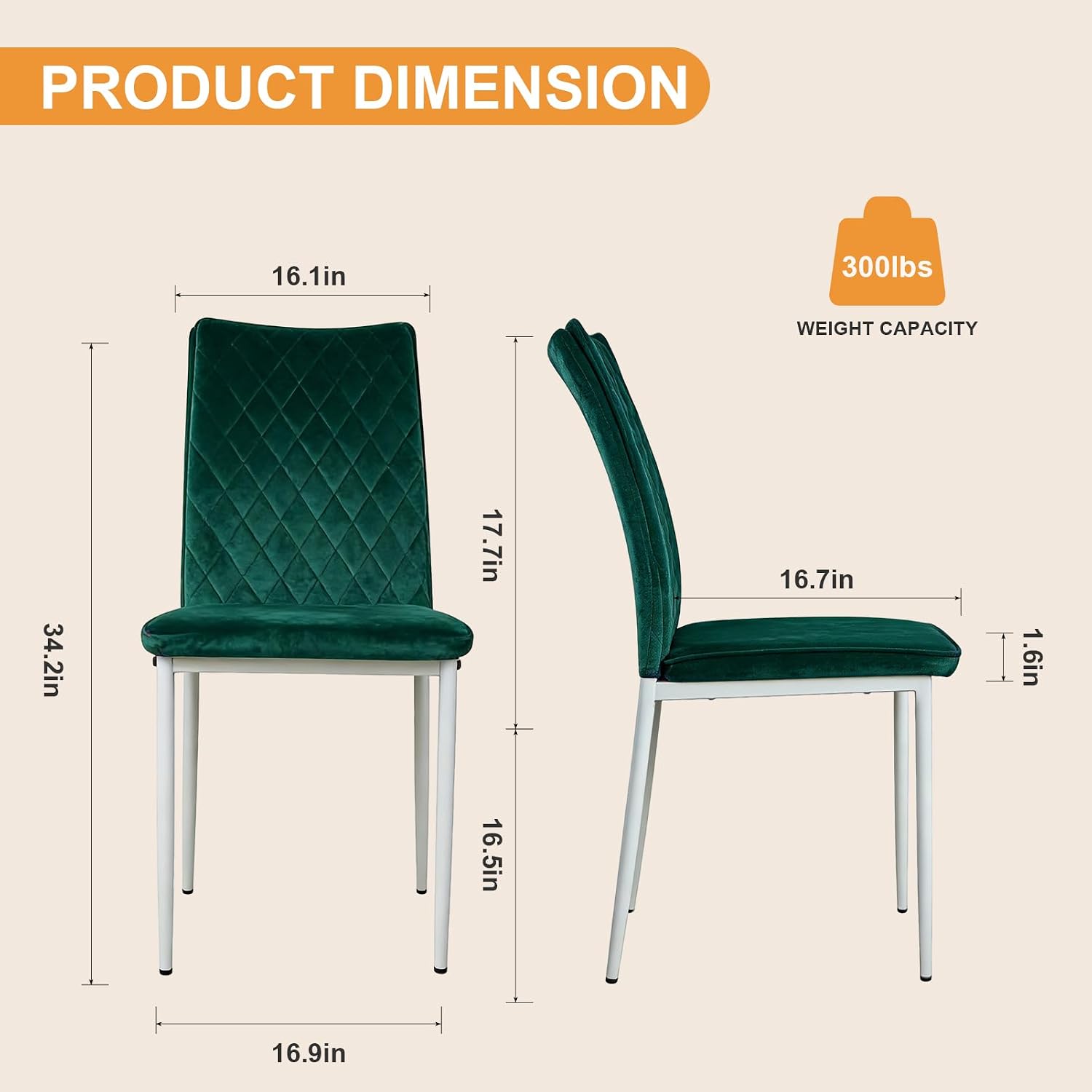 Lightdot Dining Chairs Set of 2, Accent Parsons Diner Chair Upholstered Fabric Stylish Kitchen Chairs with Metal Legs and Padded Seat for Dining Room, Vanity, Living Room, Bedroom Office,Green