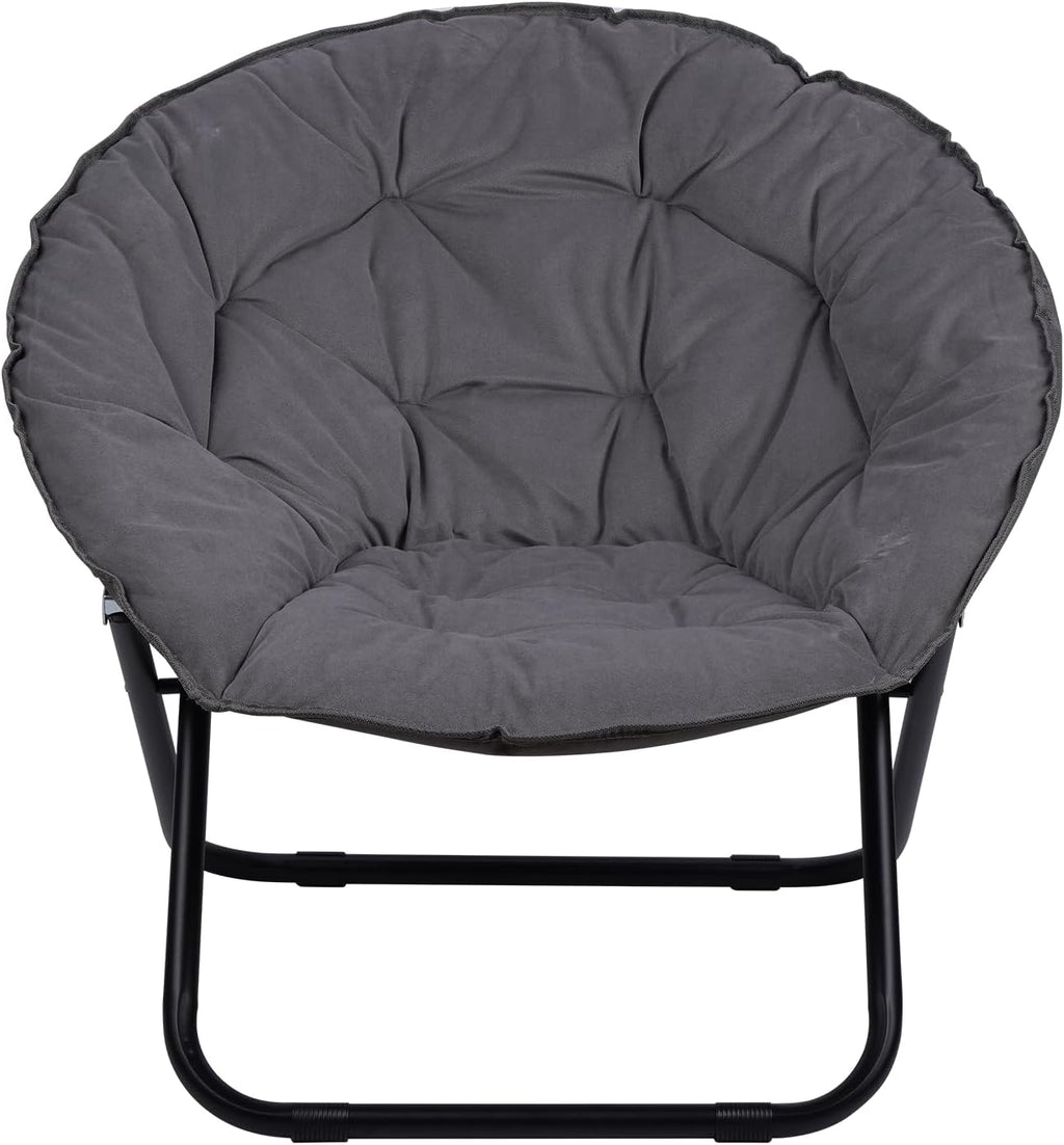 Folding Faux Fur Saucer Chair,Portable Folding Soft Moon Chair for Bedroom, Dorm Rooms, Apartments, Lounging, Garden and Courtyard, Grey