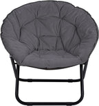 Folding Faux Fur Saucer Chair,Portable Folding Soft Moon Chair for Bedroom, Dorm Rooms, Apartments, Lounging, Garden and Courtyard, Grey