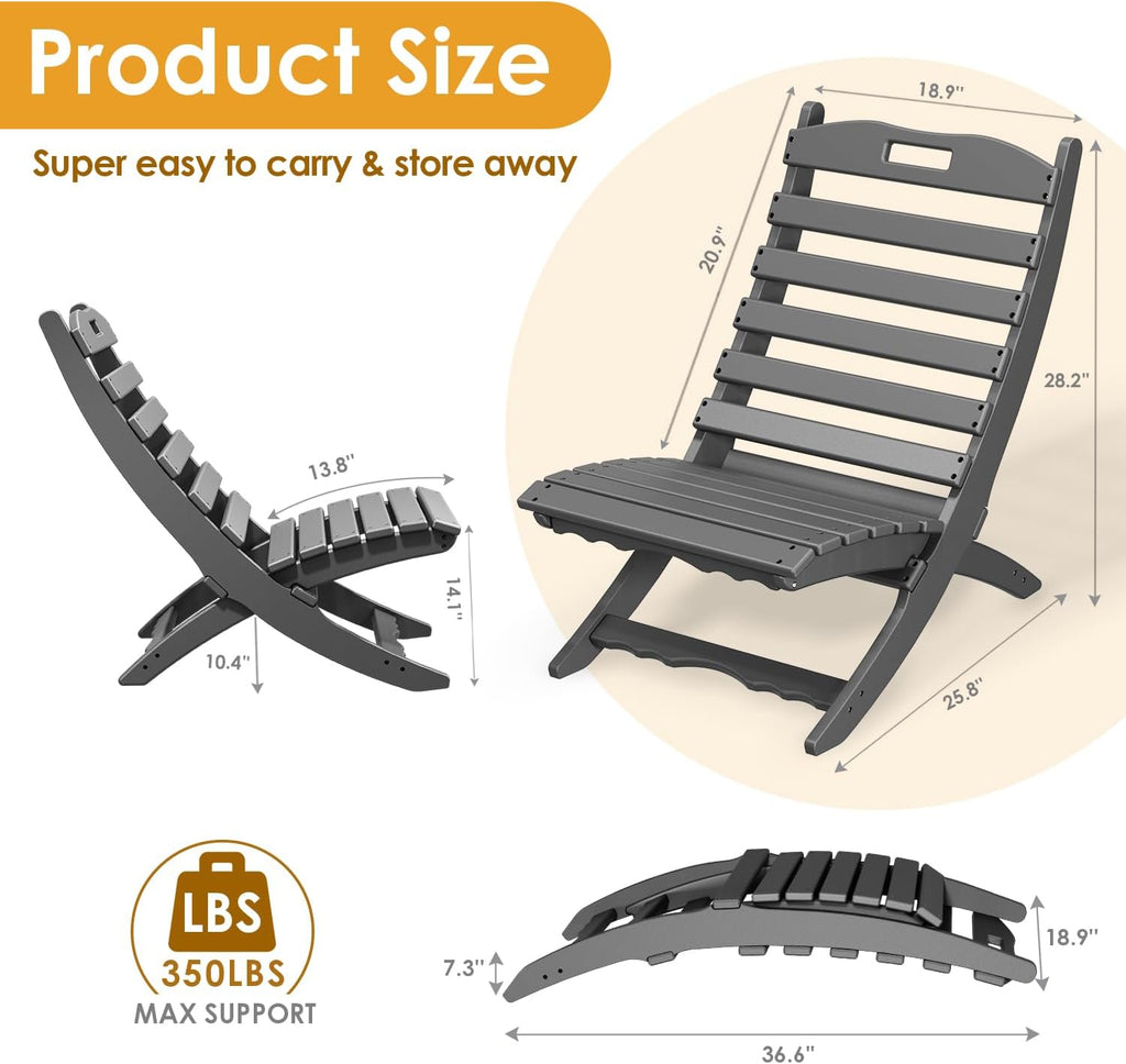 IVY&LANE Portable Xavier-Chairs Set of 2 | Folding-Adirondack-Chair | HDPE Plastic | Wave | Grey | All-Weather Resistant | for Outdoor Poolside Fire-Pit Patio Lawn Beach