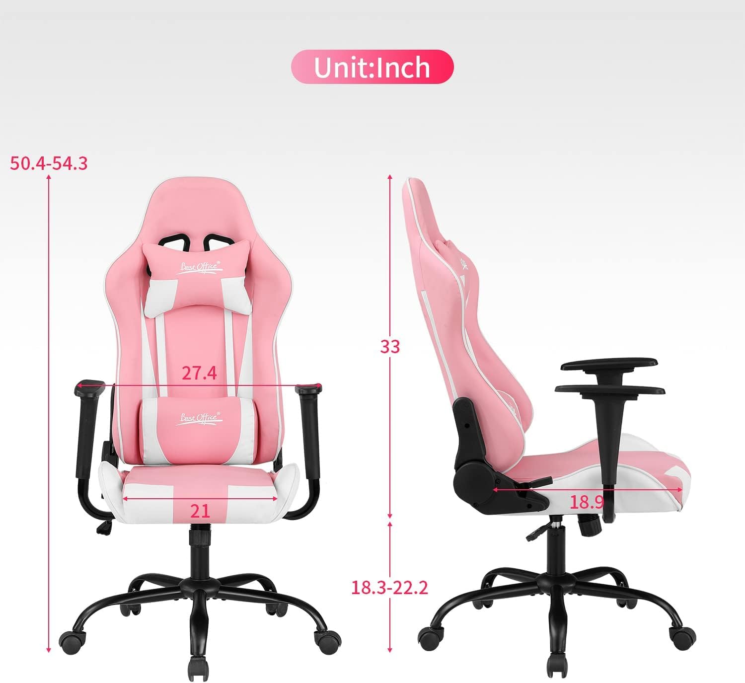 Gaming Chair, Video Game Chair, Cheap Computer Gaming Chair PU Leather High Back PC Gaming Chair Ergonomic Racing Swivel Office Desk Chair with Headrest and Lumbar Support for Adults Kids Pink