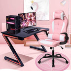 Pink Gaming Chair for Girls & Adults - Ergonomic High Back Office Desk Chair with Adjustable Lumbar Support, Flip-Up Arms & Headrest - PU Leather Swivel Computer Task Chair for Kids & Teens