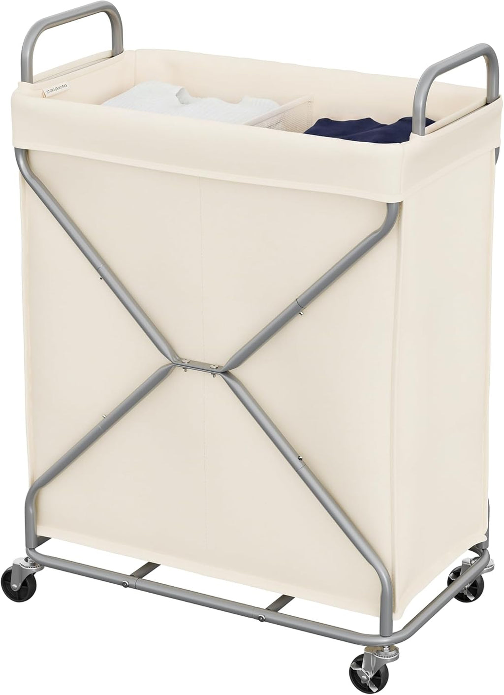 StorageWorks 2-Section Laundry Basket with Wheels, 160L Laundry Hamper with Removable Bag and Handles, Laundry Sorter Cart for Storage and Organizer, Beige