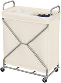 StorageWorks 2-Section Laundry Basket with Wheels, 160L Laundry Hamper with Removable Bag and Handles, Laundry Sorter Cart for Storage and Organizer, Beige