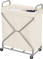 StorageWorks 2-Section Laundry Basket with Wheels, 160L Laundry Hamper with Removable Bag and Handles, Laundry Sorter Cart for Storage and Organizer, Beige