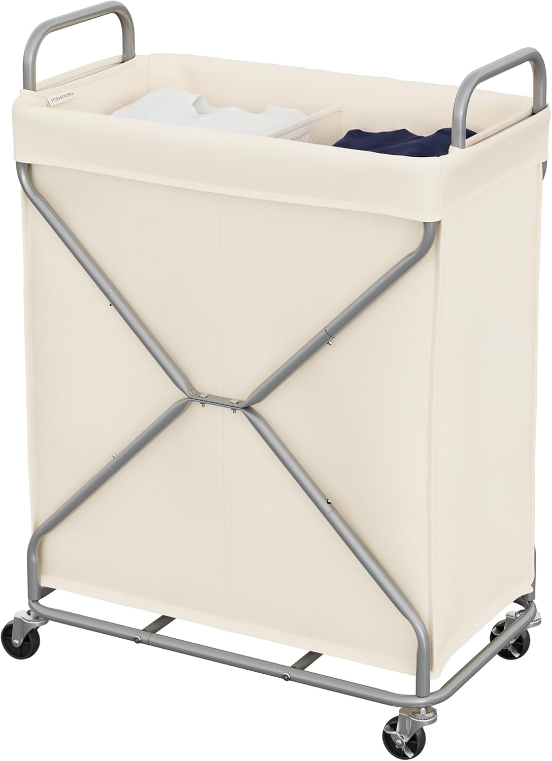 StorageWorks 2-Section Laundry Basket with Wheels, 160L Laundry Hamper with Removable Bag and Handles, Laundry Sorter Cart for Storage and Organizer, Beige