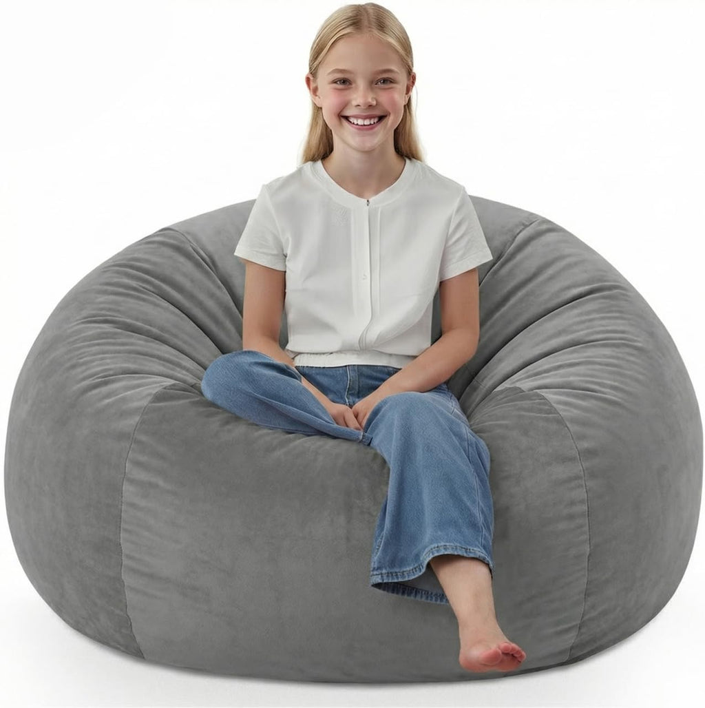 2FT Bean Bag Chair, Comfy Bean Bag Chairs with Memory Foam Filled, Fluffy Beanbag Sofa with Dutch Velvet Cover, Teardrop BeanBag Chairs for Living Room, Playroom - Grey