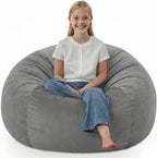 2FT Bean Bag Chair, Comfy Bean Bag Chairs with Memory Foam Filled, Fluffy Beanbag Sofa with Dutch Velvet Cover, Teardrop BeanBag Chairs for Living Room, Playroom - Grey