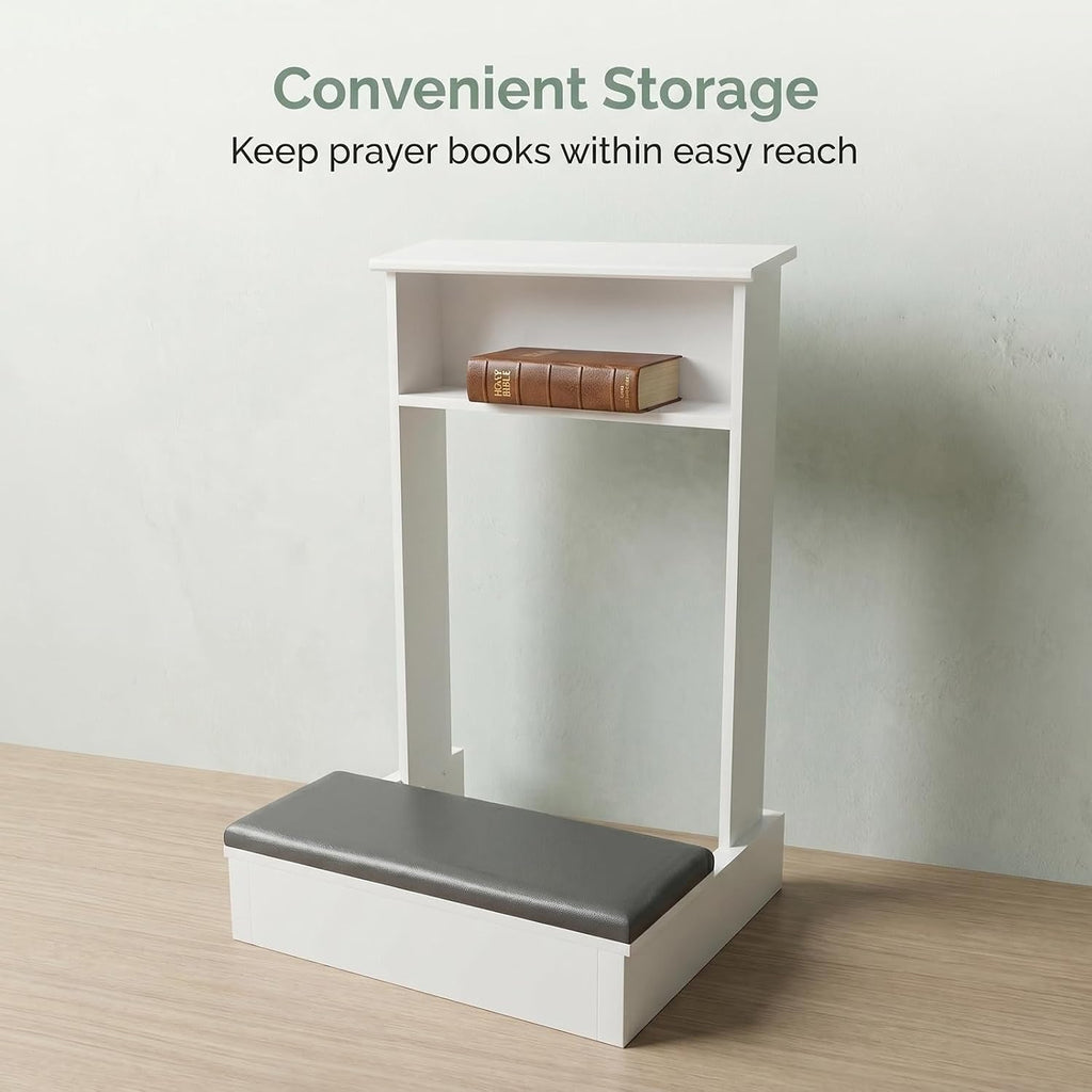 Thick Padded Prayer Stool, Solid Wood Kneeling Bench with Storage Shelf, Durable & Stable Kneeler for Home Worship, Meditation, and Religious Devotion