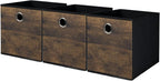 Thickened Fabric Cube Storage Bins with Wood Look,Decorative Storage Cubes Foldable Box,Sturdy Cube Organizer Basket for Shelves,Closet,Home,Office, Nursery,Dorm,Brown with Black,3 Pack (12x12x12in)