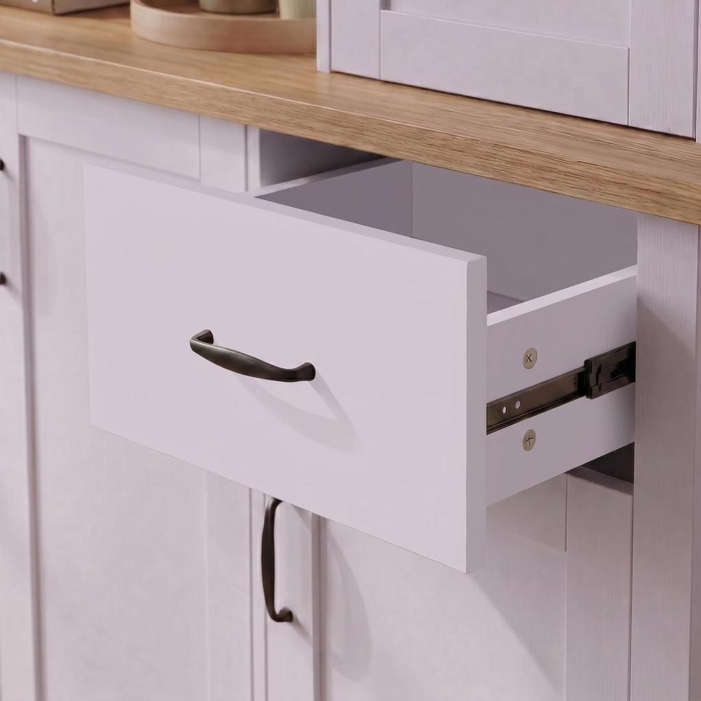 Timechee 78.7" Tall Farmhouse Kitchen Pantry Storage Cabinet, Kitchen Cupboard with Storage Drawers, Large Buffet Sideboard Cabinet with Doors and Adjustable Shelves for Dining Room, White & Oak