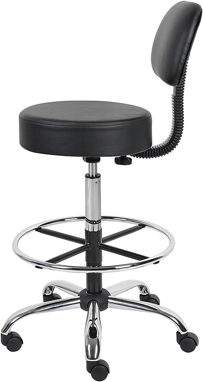 Nicer Interior Medical/Drafting Stool with Back Cushion Black