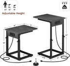 Vagusicc C Shaped End Table with Charging Station, 33" Tall Side Table for Couch, Adjustable Height C Table End Table, Couch Table Slide Under Sofa Table TV Tray Table for Living Room, Gray Walnut