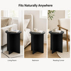 Black Round Side Table, Solid Rubber Wood Small End Table, 15.7" D | 19.7"H accent table for living room, bedroom, small spaces, sofa side or bedside; compact round top with stable cross base