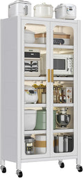 65" Metal Pantry Storage Cabinet with Flip Doors & Pegboard, 6-Tier Steel Kitchen Pantry Hutch with Adjustable Shelves, Anti-Tip Design for Kitchen, Dining Room, Garage (White -Kitchen Pantry)
