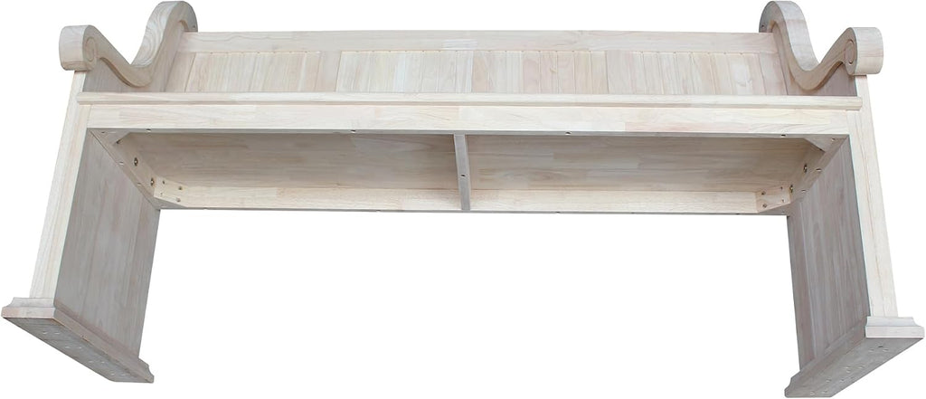IC International Concepts, Sanctuary Bench, Solid Real Wood, Sturdy Parawood, Entryway/Dining/Living, Spacious Dimensions 58" W x 17.7" D x 18" H, 450 LBS Capacity, Paint/Stain Ready, Unfinished