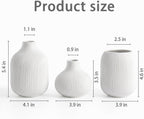 Ceramic Vase Set for Decor, Small Bud Vases, Pastel Decorative Vases for Table, Shelf, Living Room, Kitchen, Nursery, Dorm, (White)