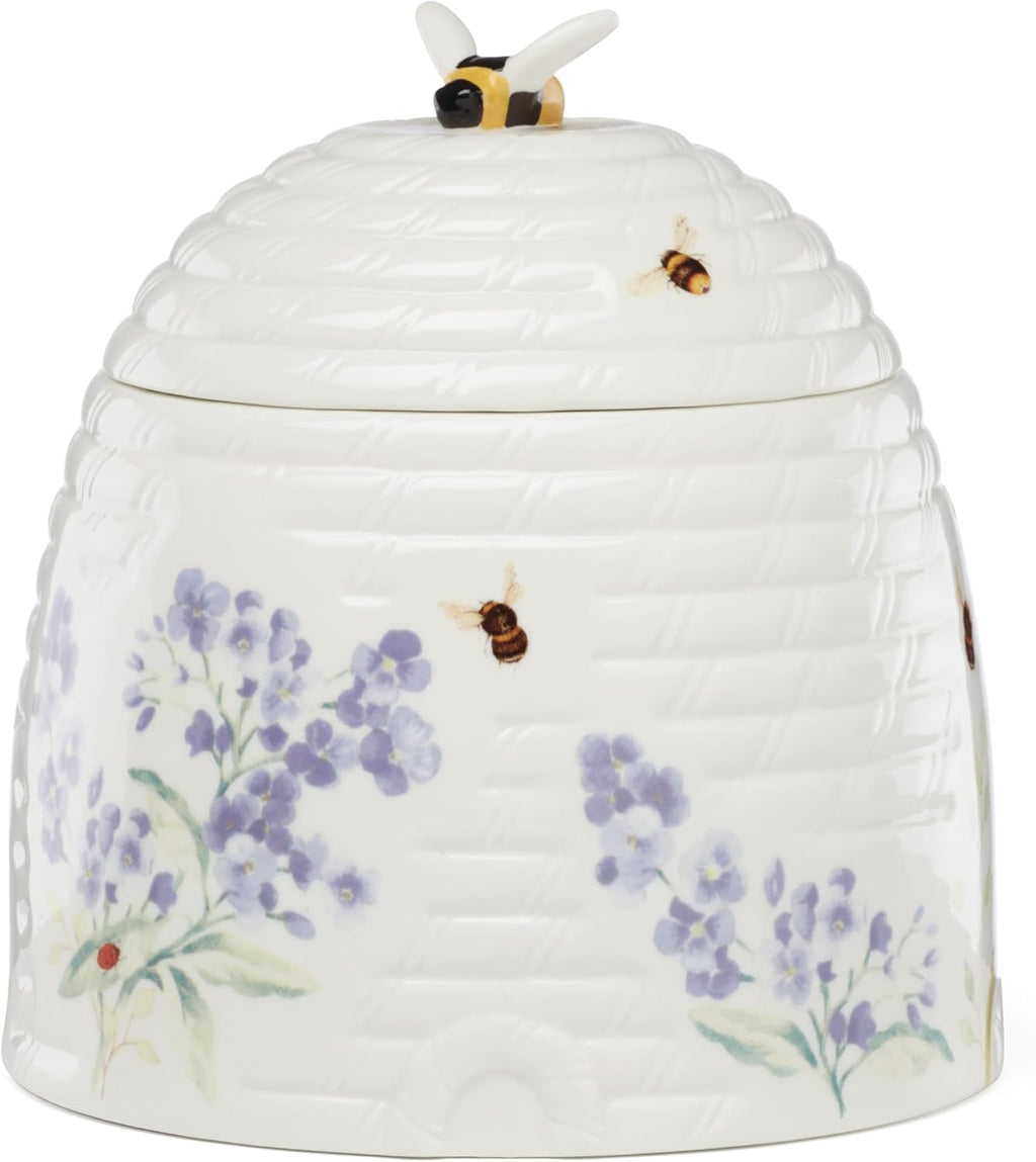 Lenox Home And Kitchen, Butterfly Meadow Beehive Candy Jar, Porcelain Material, Candy Bowl, Dishwasher Safe, Kitchen And Dining, Butterfly And Flowers, Pantry Storage, Table Decor (White, 1 Piece)