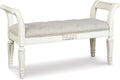 Signature Design by Ashley Realyn French Country Upholstered Tufted Accent Bench with Foam Cushion and Scrolled Arms, Wood Frame, 25.88" High, Antique White