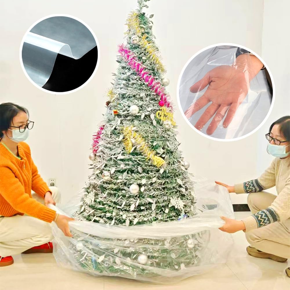 TopSoon Christmas Tree Removal Bag 9-Feet Tall by 6-Feet Wide Christmas Tree Disposal Bag Plastic Patio Furniture Cover Large Clear Storage Bag