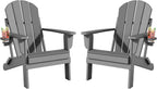 Folding Adirondack Chairs Set of 2, All-Weather Resistant HDPE Patio Firepit Chairs, Sturdy Outside Chairs with Cup Holder, Lawn Chairs, 80% Pre-Installed Load Capacity 385lb, Slate Grey