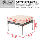 Festival Depot Patio Wicker Ottoman, All-Weather Rattan Sectional Square Footrest Outdoor Furniture with Metal Frame Removable Cushion for Garden Pool Backyard Lawn (Beige)
