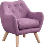 19.5" W Pink Linen Chair with Button Tufted Back and Wooden Legs