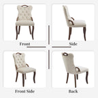 Shenyon Beige Velvet Dining Chairs Set of 6，Modern Upholstered Dining Room Chairs with Tufted Back and Wood Accents, Curved Solid Wood Legs & Nailhead Trim, Sillas De Comedor Modernas 6