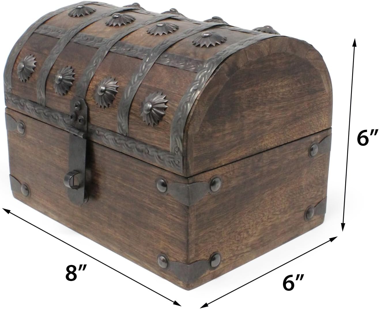 Nautical Cove Wooden Treasure Chest with Padded Velvet Lining and Antique Lock with Skeleton Keys (Small 8x6x6) – Luxury Wood Pirate Chest, Wooden Keepsake Box, Decorative Box with Lid