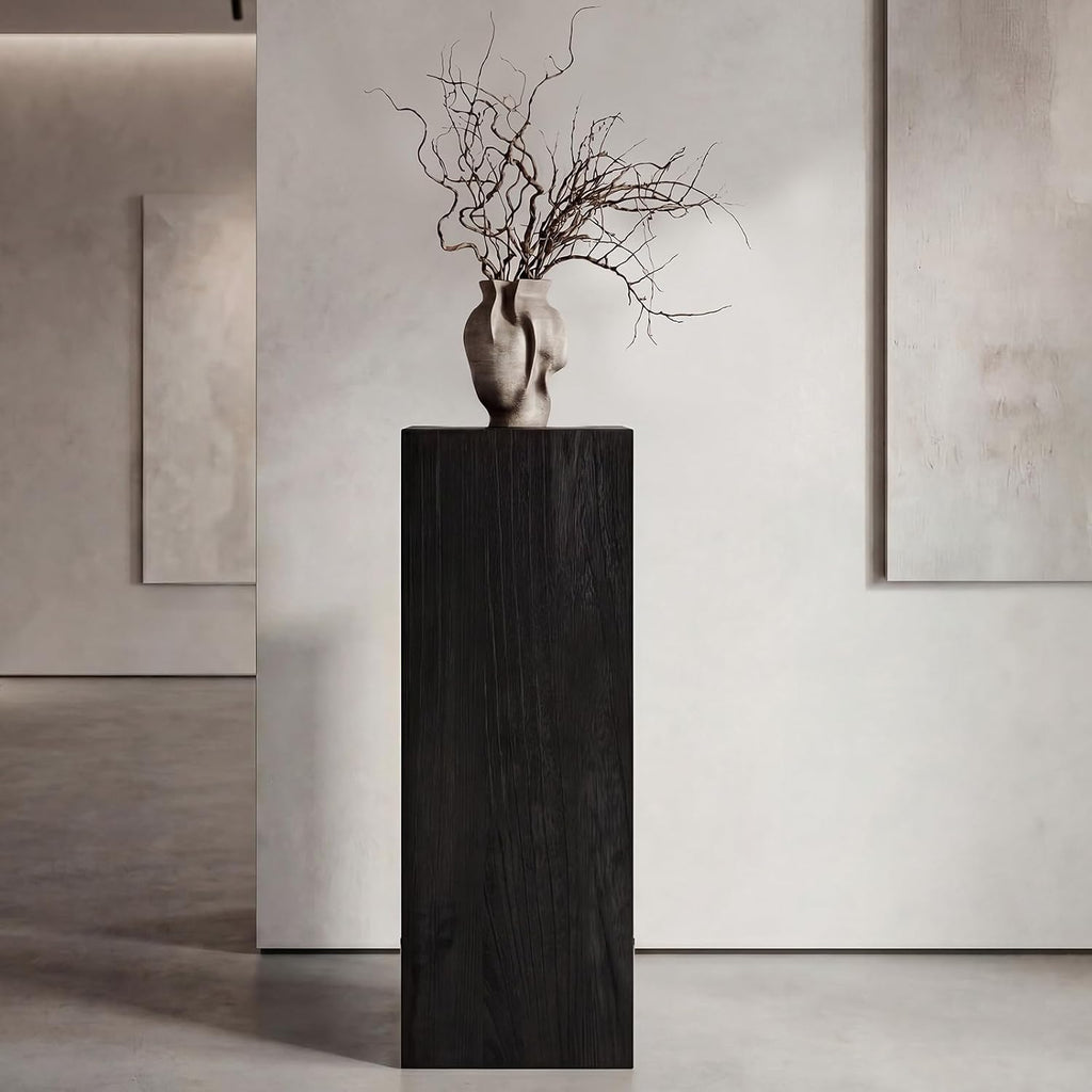 Cinnvoice Solid Wood Cube Display Pedestal Stand 12 x 12 x 40 Inch Black Rustic Sculpture Riser Portable Indoor Plant Stand Mini Table for Sculpture Plant Gallery Pedestal Store Home Party Event Decor