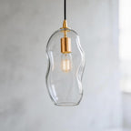 Pendant Light Fixtures 12.5'' Height Adjustable Modern Kitchen Island Lighting Glass Organic Ceiling Hanging Light Fixtures for Bar, Counter, Patio, over Sink, Dining Room, Table - Transparent
