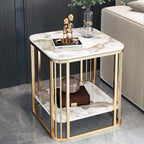 Modern Side Table 2-Tier Coffee end Tables for Living Room, Indoor & Outdoor Accent Tables with Marble Desktop & Metal Bracket, Multifunctional Bedside nightstand for Bedroom Sofa Balcony Patio