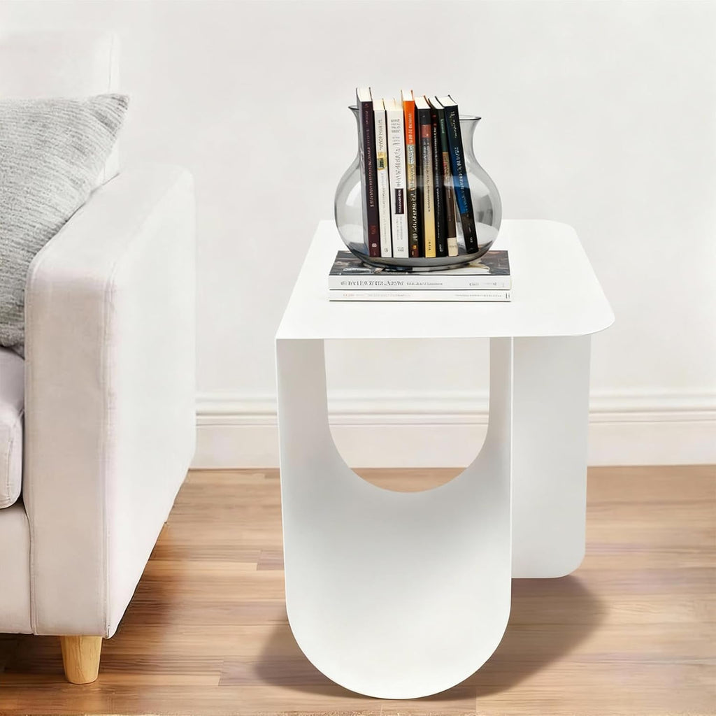 T-Shaped Metal End Table, Modern Side Table Accent Tables for Living Room, Bedroom, Office, No Assembly Required 15.7" W X 11.8" D X 15H (White)