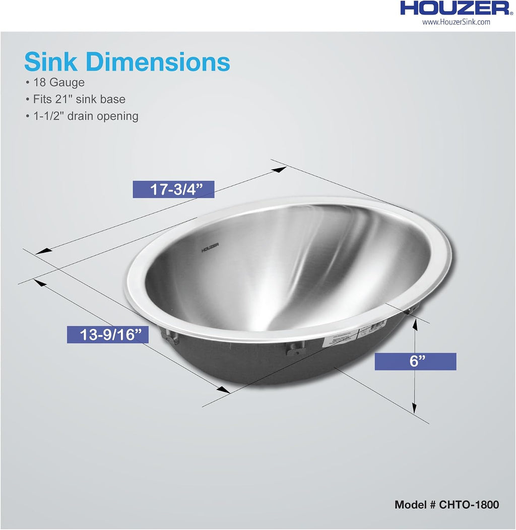 Houzer Opus Stainless Steel Bathroom Sink - 18 Inch Undermount Oval Bowl without Overflow, Durable & Versatile, Essential for Home & Apartment, Nested 10-Pack - CHT-1800-10